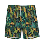 Tropical Jaguar Pattern Print Men's Sports Shorts