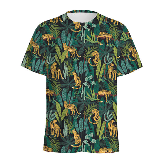 Tropical Jaguar Pattern Print Men's Sports T-Shirt