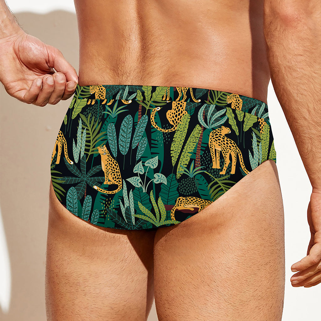 Tropical Jaguar Pattern Print Men's Swim Briefs