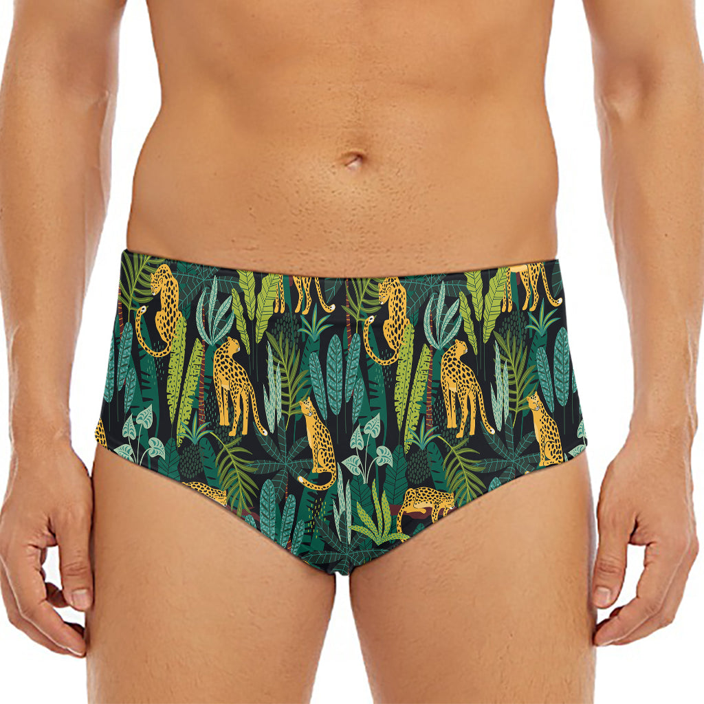 Tropical Jaguar Pattern Print Men's Triangle Swim Briefs