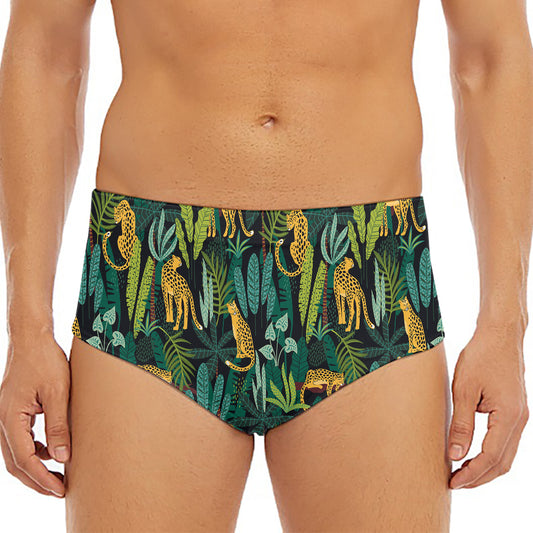 Tropical Jaguar Pattern Print Men's Triangle Swim Briefs