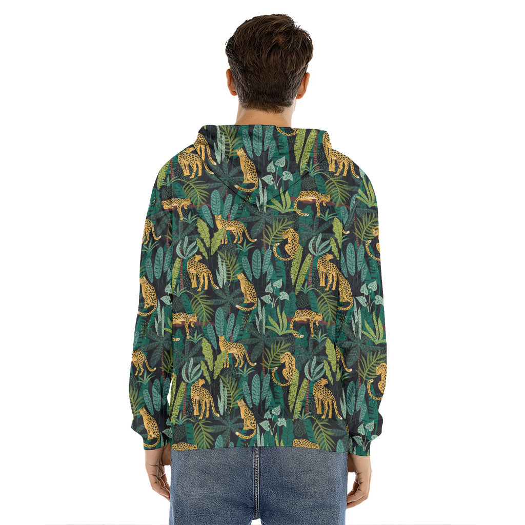 Tropical Jaguar Pattern Print Men's Velvet Pullover Hoodie