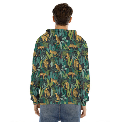 Tropical Jaguar Pattern Print Men's Velvet Pullover Hoodie