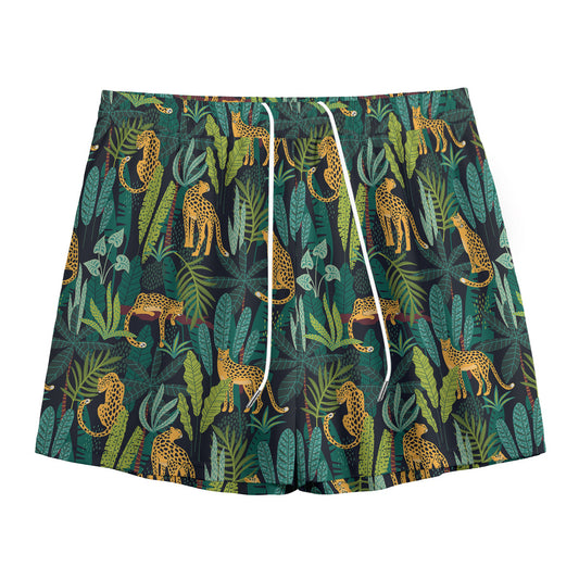 Tropical Jaguar Pattern Print Mesh Shorts