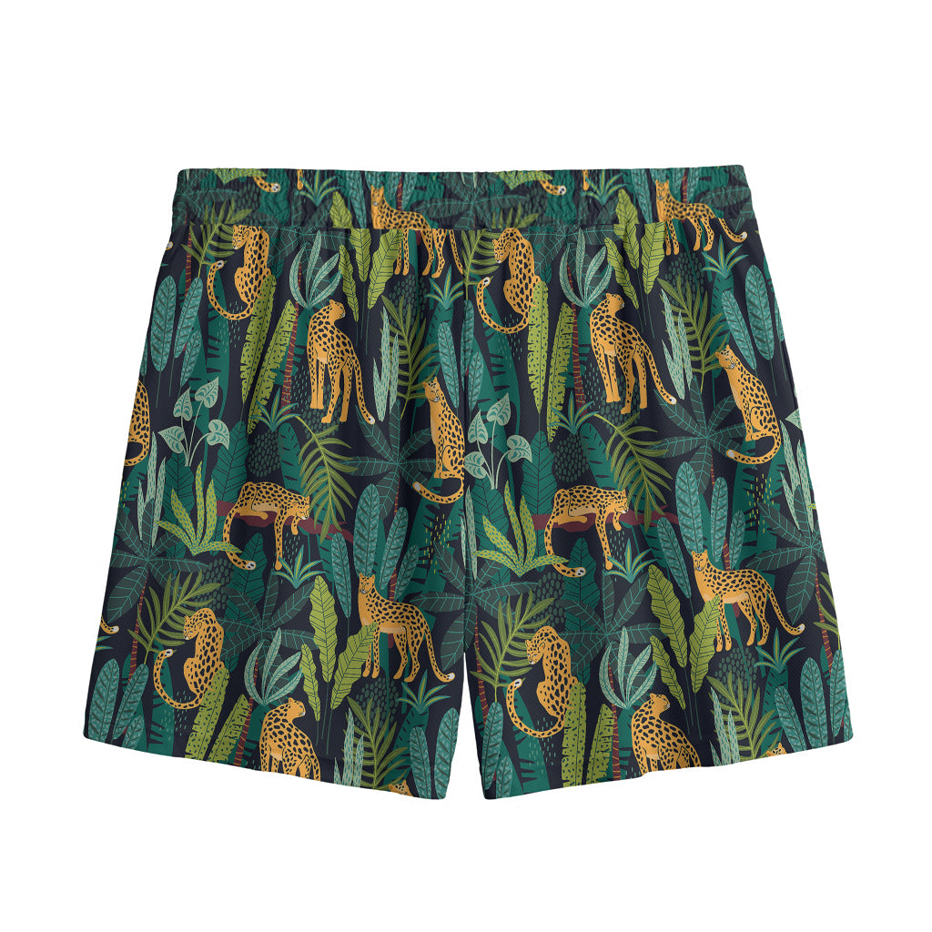 Tropical Jaguar Pattern Print Mesh Shorts