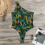 Tropical Jaguar Pattern Print One Shoulder Bodysuit