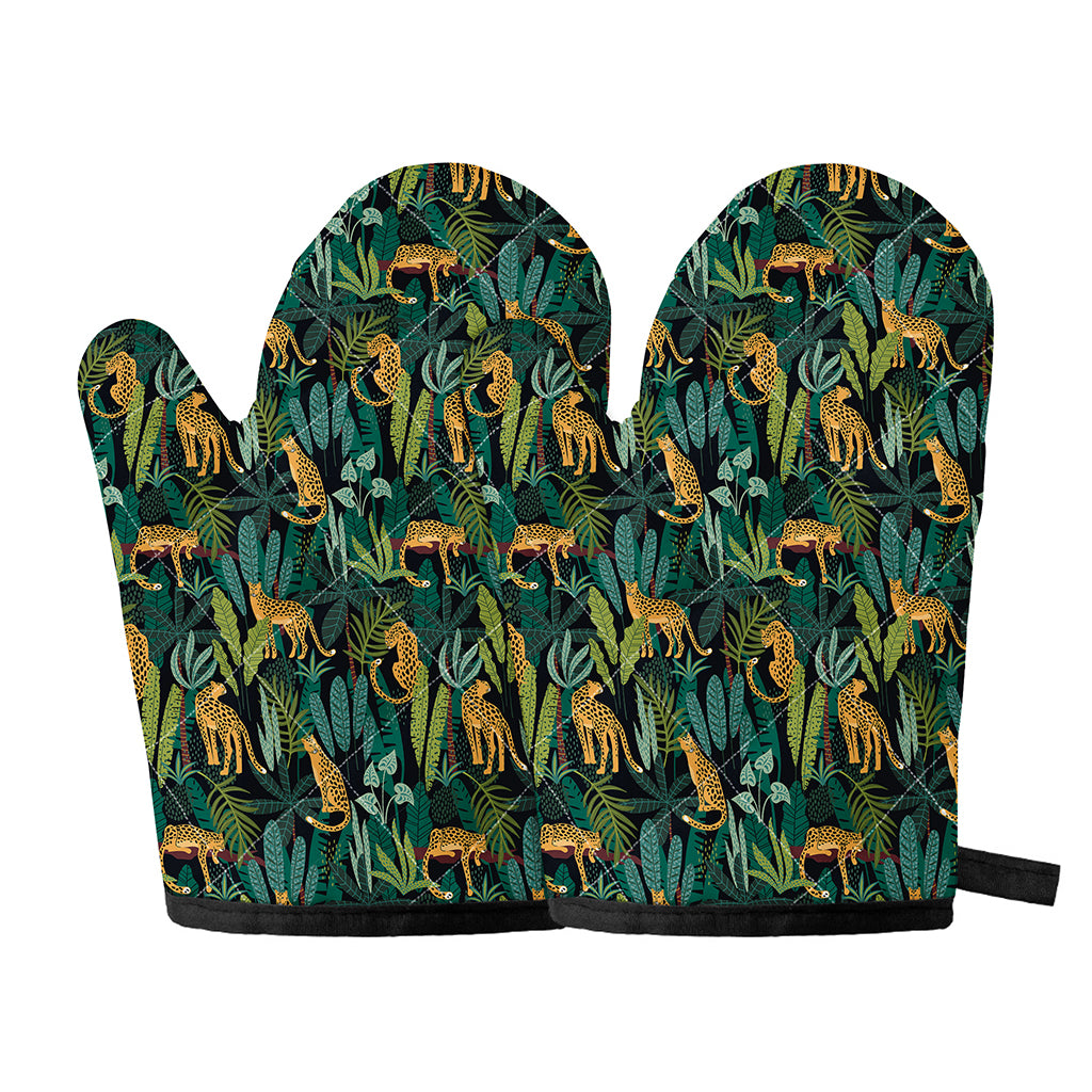 Tropical Jaguar Pattern Print Oven Mitts
