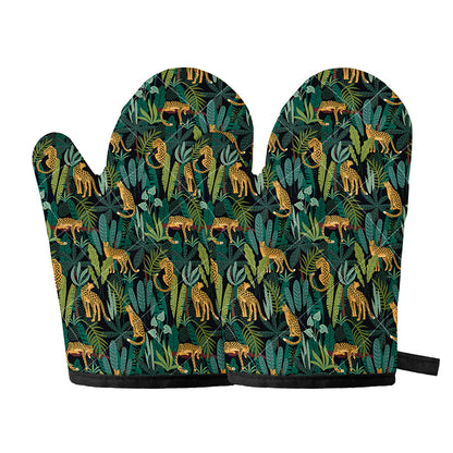 Tropical Jaguar Pattern Print Oven Mitts