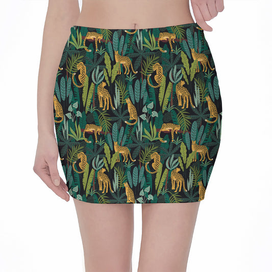 Tropical Jaguar Pattern Print Pencil Mini Skirt