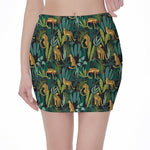 Tropical Jaguar Pattern Print Pencil Mini Skirt