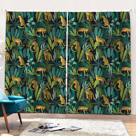 Tropical Jaguar Pattern Print Pencil Pleat Curtains