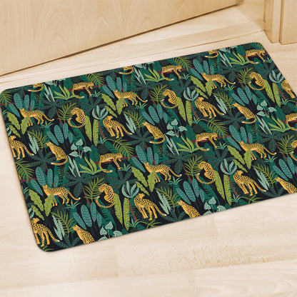 Tropical Jaguar Pattern Print Polyester Doormat