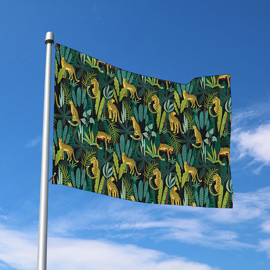 Tropical Jaguar Pattern Print Polyester Flag