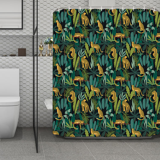 Tropical Jaguar Pattern Print Polyester Shower Curtain
