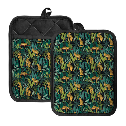 Tropical Jaguar Pattern Print Pot Holders With Pocket