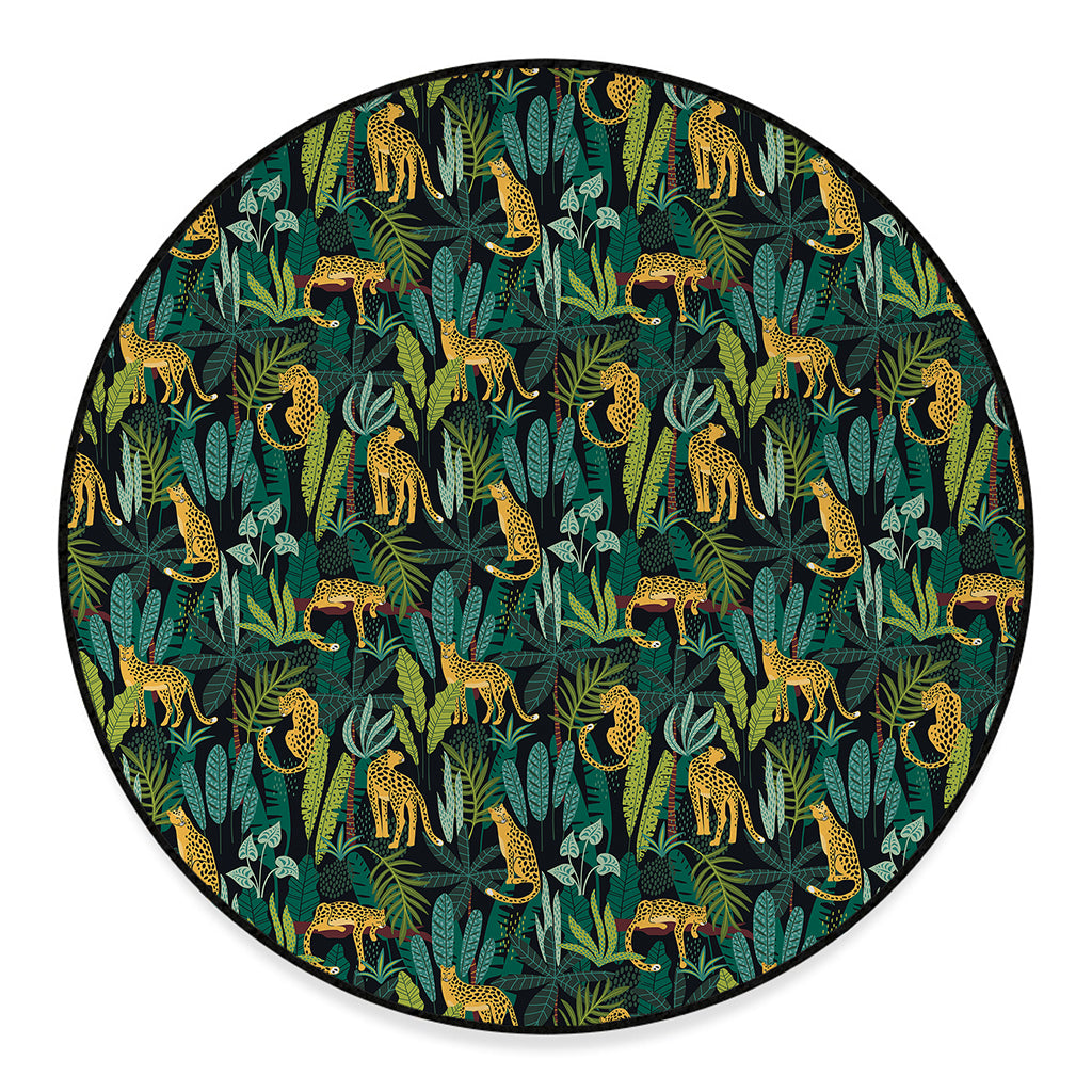 Tropical Jaguar Pattern Print Round Floor Mat
