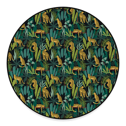 Tropical Jaguar Pattern Print Round Floor Mat