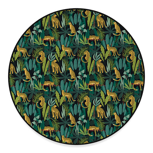 Tropical Jaguar Pattern Print Round Floor Mat