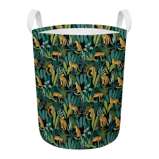 Tropical Jaguar Pattern Print Round Laundry Basket