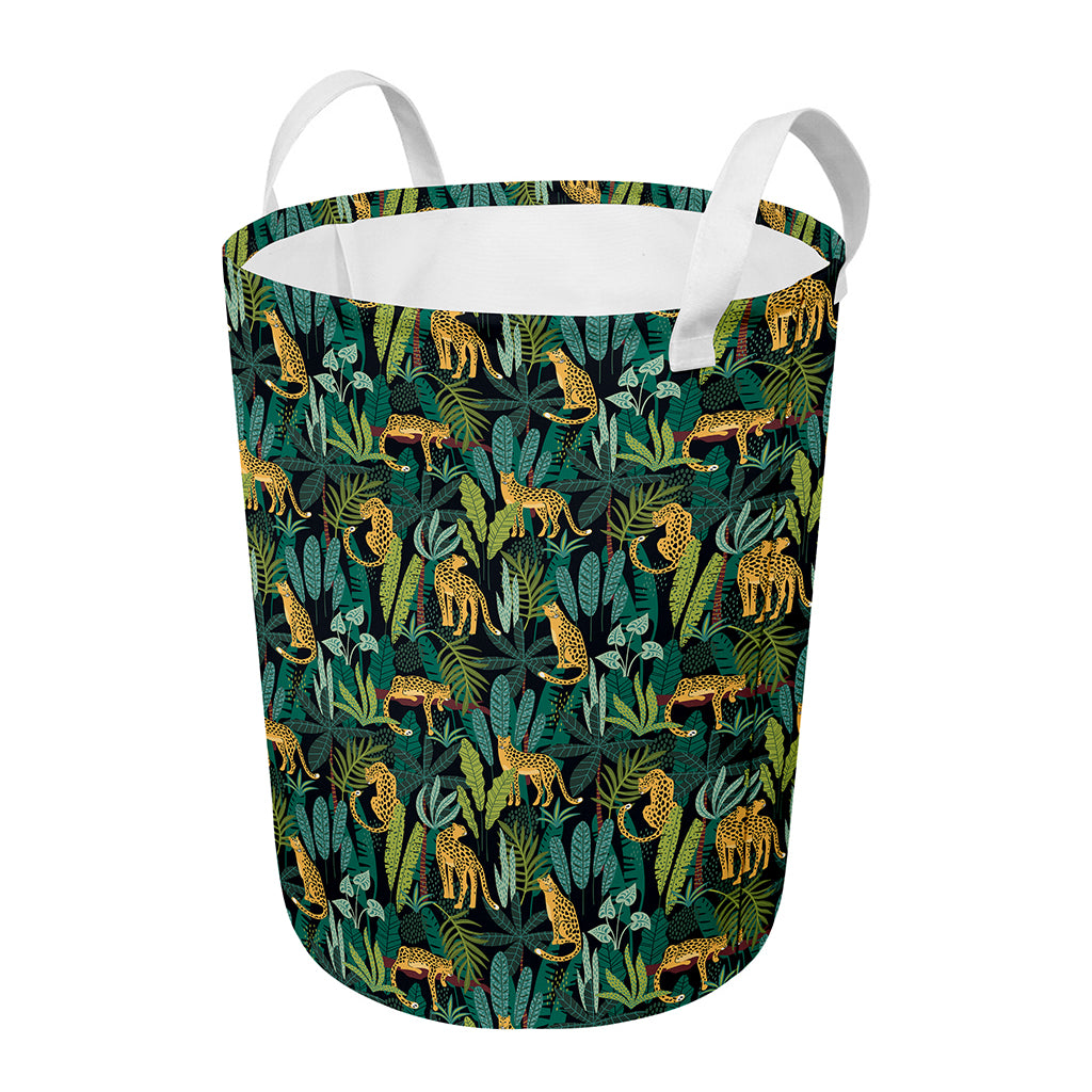 Tropical Jaguar Pattern Print Round Laundry Basket