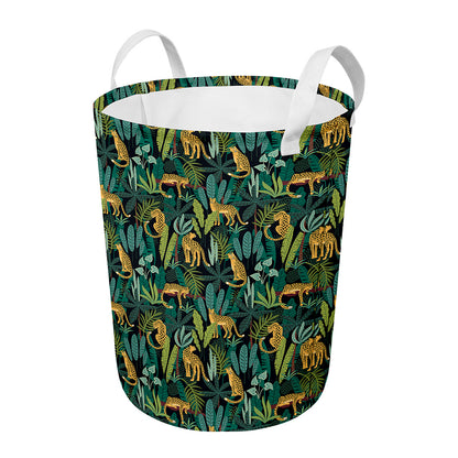 Tropical Jaguar Pattern Print Round Laundry Basket