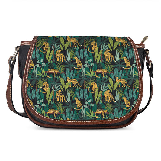 Tropical Jaguar Pattern Print Saddle Bag
