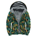 Tropical Jaguar Pattern Print Sherpa Lined Zip Up Hoodie