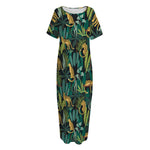Tropical Jaguar Pattern Print Short Sleeve Long Nightdress