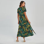 Tropical Jaguar Pattern Print Short Sleeve Maxi Dress