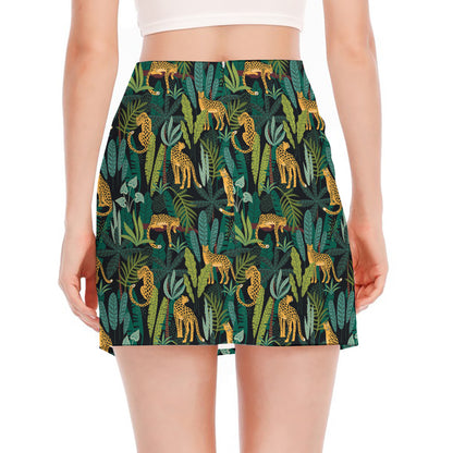 Tropical Jaguar Pattern Print Side Slit Mini Skirt