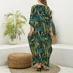 Tropical Jaguar Pattern Print Silk V-Neck Kaftan Dress