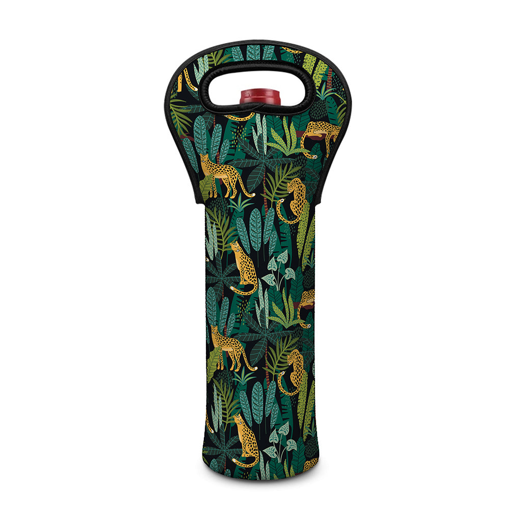 Tropical Jaguar Pattern Print Single Neoprene Wine Tote