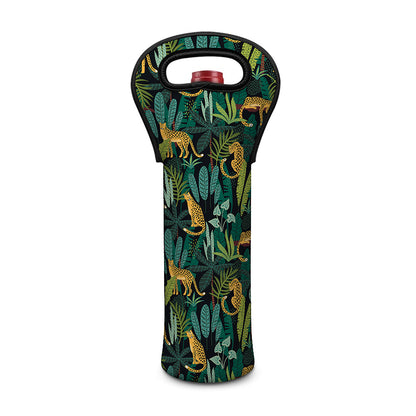 Tropical Jaguar Pattern Print Single Neoprene Wine Tote