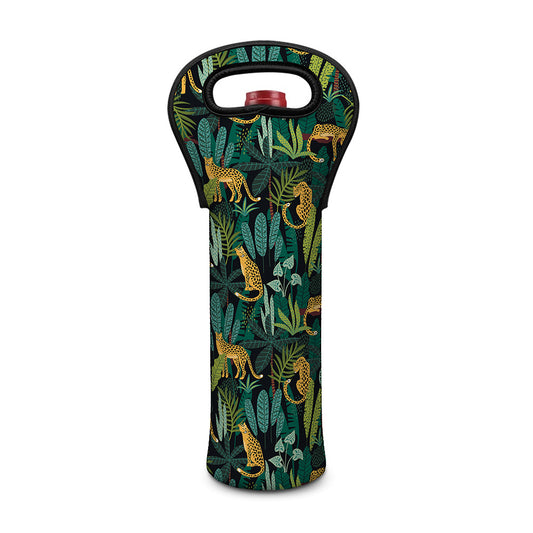 Tropical Jaguar Pattern Print Single Neoprene Wine Tote