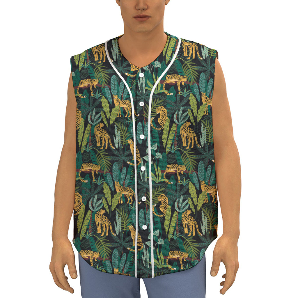 Tropical Jaguar Pattern Print Sleeveless Baseball Jersey