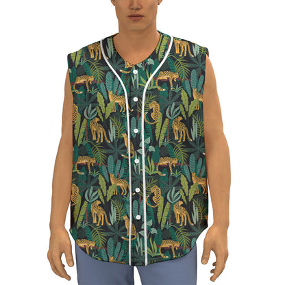 Tropical Jaguar Pattern Print Sleeveless Baseball Jersey