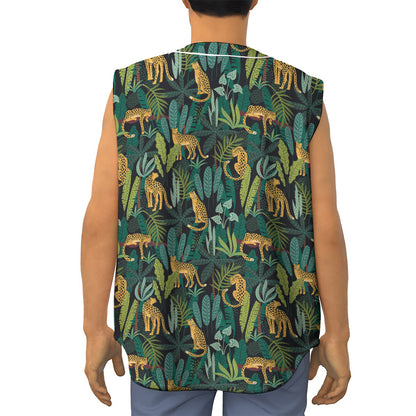 Tropical Jaguar Pattern Print Sleeveless Baseball Jersey