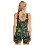 Tropical Jaguar Pattern Print Sleeveless One Piece Swimsuit