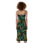 Tropical Jaguar Pattern Print Slim Fit Midi Cami Dress