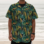 Tropical Jaguar Pattern Print Textured Short Sleeve Shirt