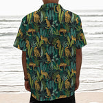Tropical Jaguar Pattern Print Textured Short Sleeve Shirt