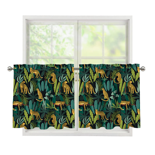 Tropical Jaguar Pattern Print Tier Curtains