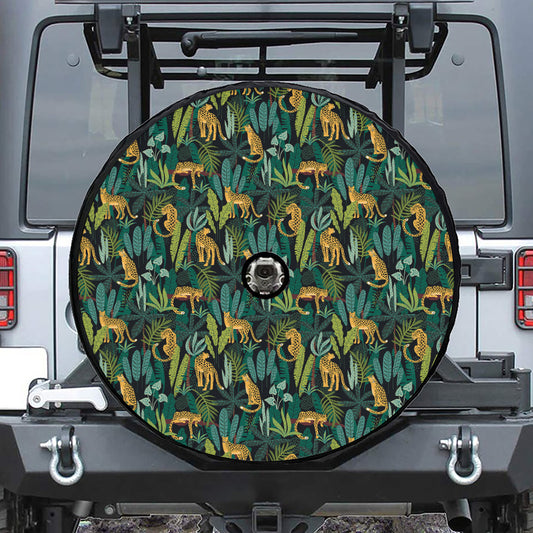Tropical Jaguar Pattern Print Tire Cover With Camera Hole