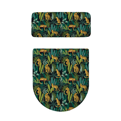 Tropical Jaguar Pattern Print Toilet Lid And Tank Cover Set