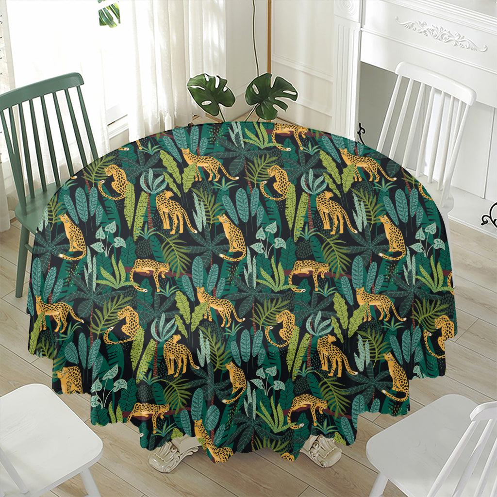 Tropical Jaguar Pattern Print Waterproof Round Tablecloth