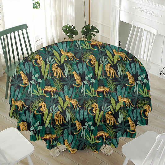 Tropical Jaguar Pattern Print Waterproof Round Tablecloth