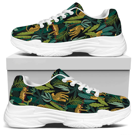 Tropical Jaguar Pattern Print White Chunky Shoes