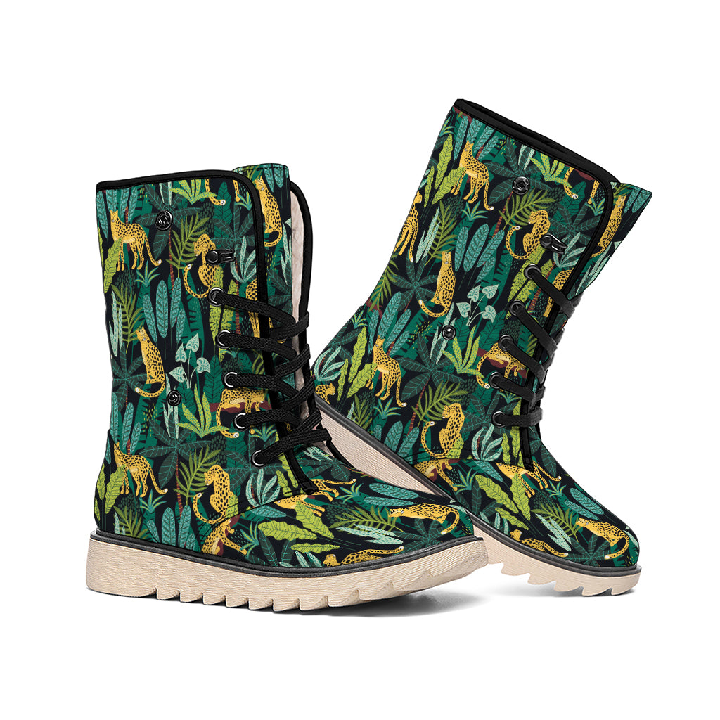 Tropical Jaguar Pattern Print Winter Boots