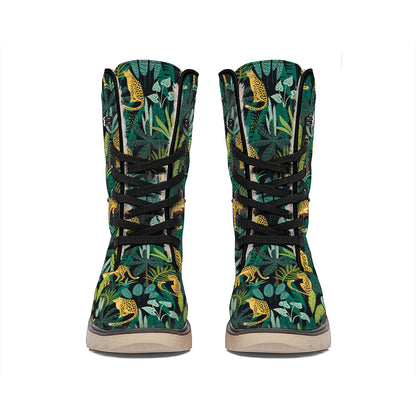 Tropical Jaguar Pattern Print Winter Boots
