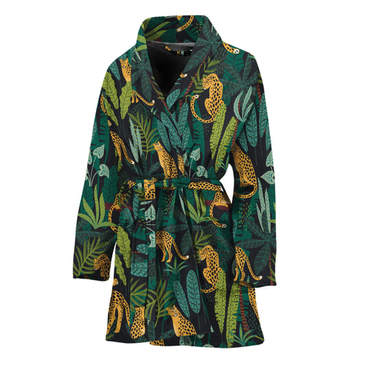 Tropical Jaguar Pattern Print Women's Bathrobe